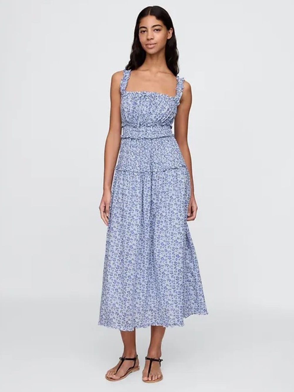 Gap × DÔEN Floral Midi Maxi Dress 100% Cotton Blue White Size Medium